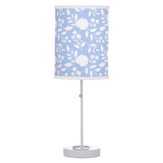 White and Light Blue Floral Table Lamp (Front)