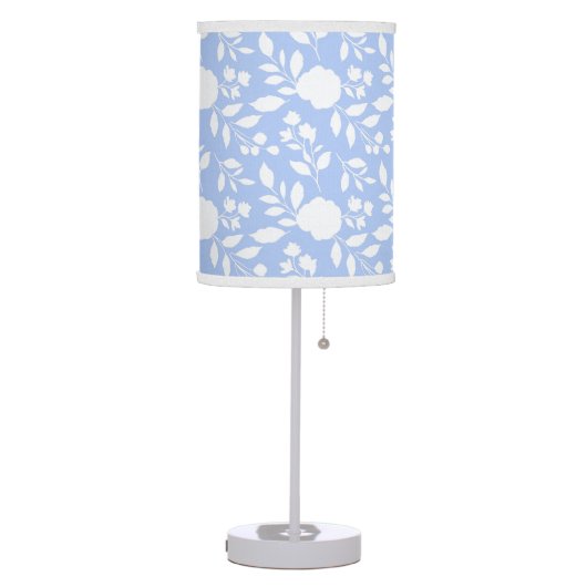 White and Light Blue Floral Table Lamp (Left)