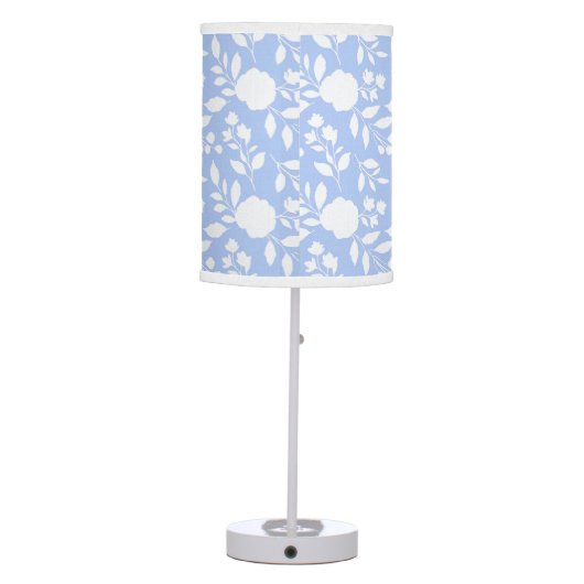 White and Light Blue Floral Table Lamp (Back)