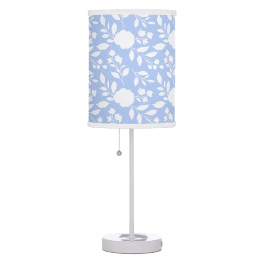 White and Light Blue Floral Table Lamp (Right)
