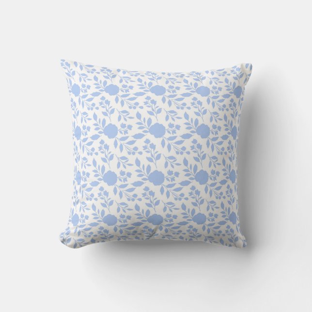 White and Light Blue Floral Throw Pillow (Front)