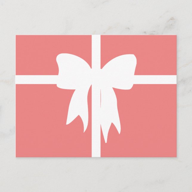 White and Light Coral Wrapped Present Postcard (Front)