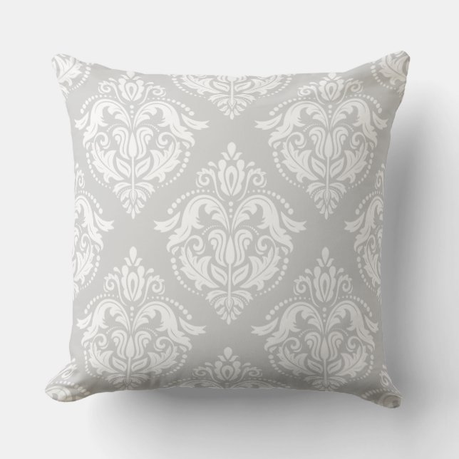 White And Light-Gray Damasks Throw Pillow (Front)