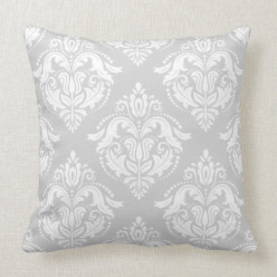 White And Light-Gray Damasks Throw Pillow