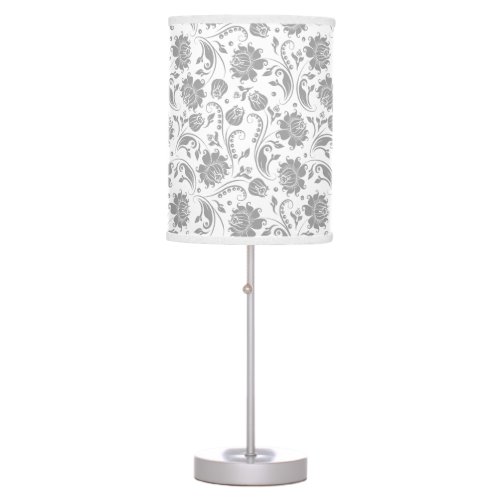 White And Light Gray Floral Damasks Table Lamp