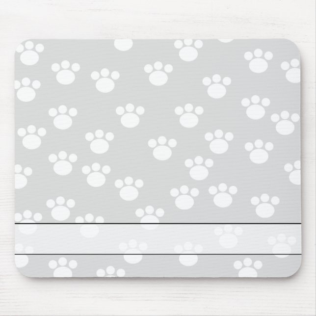 White and Light Gray Paw Print Pattern. Mouse Pad (Front)