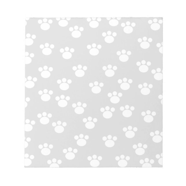 White and Light Gray Paw Print Pattern. Notepad (Front)