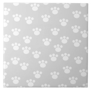 White and Light Gray Paw Print Pattern. Tile