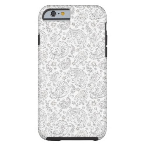 White And Light Gray Vintage Paisley Pattern Tough iPhone 6 Case