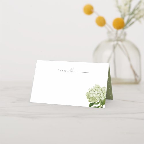 White and Light Green Hydrangea Blank Place Card
