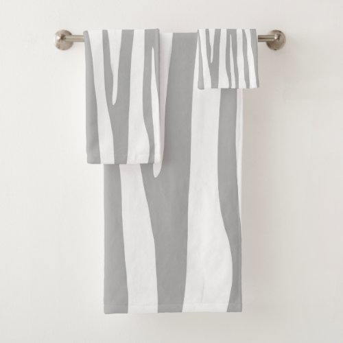 White and light grey zebra pattern modern design bath towel set