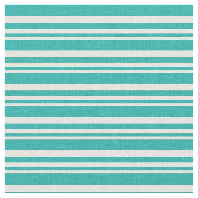 White and Light Sea Green Stripes Fabric (Close Up)