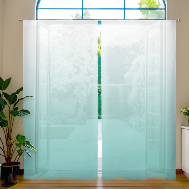 White and Light Teal Gradient Sheer Curtains (Living Room)