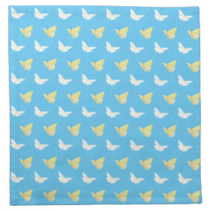 White and Light Yellow Butterflies Flying Blue Cloth Napkin
