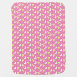 White and Light Yellow Butterflies Flying Pink Baby Blanket