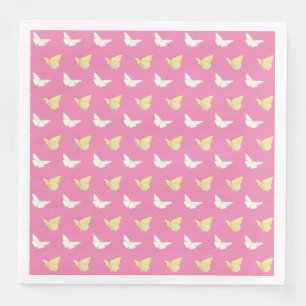White and Light Yellow Butterflies Flying Pink Paper Dinner Napkins