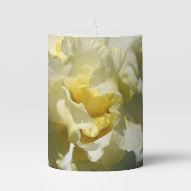 White and Light Yellow Iris Flower Pillar Candle (Front)