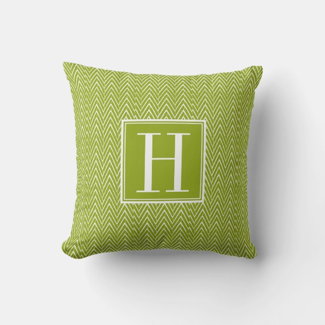 White And Lime Green Had Drawn Zigzag Pattern Throw Pillow (Front)