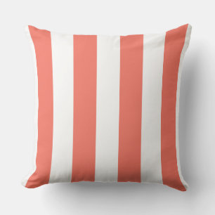 White and Living Coral Stripes Throw Pillow