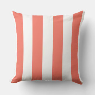 White and Living Coral Stripes Throw Pillow