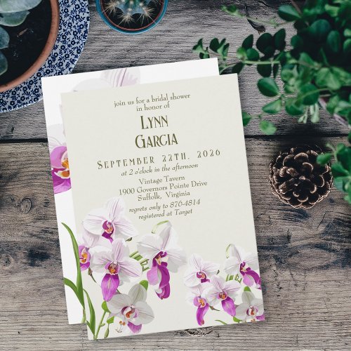 White and Magenta Orchids Painting Bridal Shower Invitation