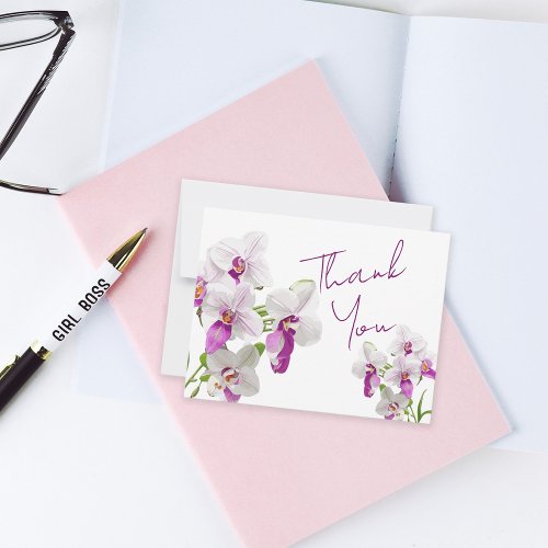 White and Magenta Orchids Painting Thank You Card