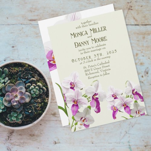 White and Magenta Orchids Painting Wedding Invitation