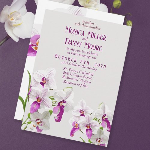 White and Magenta Orchids Painting Wedding Invitation