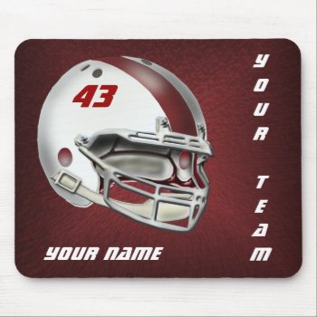 White And Maroon Football Helmet Mouse Pad by tjssportsmania at Zazzle