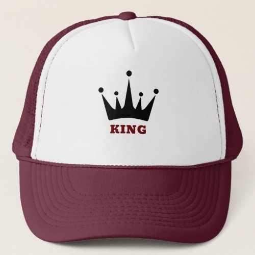 White and Maroon KING Text Crown Image Trucker Hat