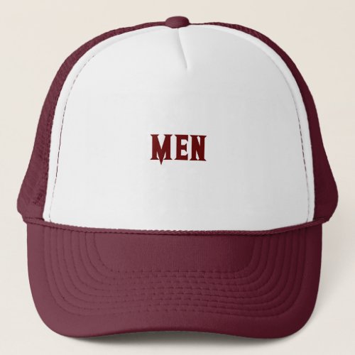 White and Maroon MEN Text with Handsome Cool Mens Trucker Hat