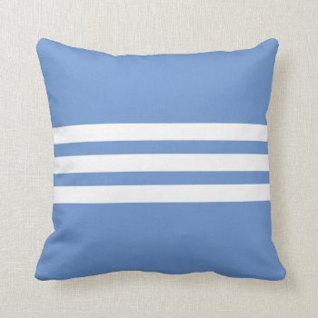 White And Mid Blue Triple Stripe Throw Pillow by JoLinus at Zazzle