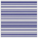 [ Thumbnail: White and Midnight Blue Colored Stripes Pattern Fabric ]