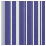 [ Thumbnail: White and Midnight Blue Lined Pattern Fabric ]