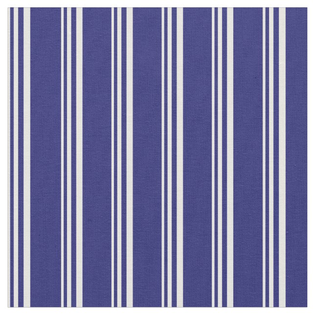 White and Midnight Blue Lined Pattern Fabric (Close Up)