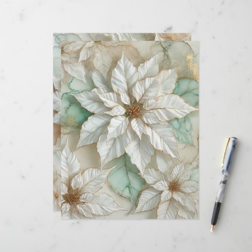 White and Mint Alcohol Ink Poinsettia Scrapbook