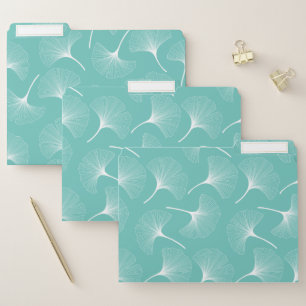 White and mint-green abstract leaves pattern file folder