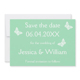 White And Mint Green Butterflies Save The Date