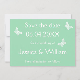 White And Mint Green Butterflies Save The Date