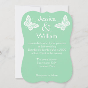 White And Mint Green Butterflies Wedding Invitation