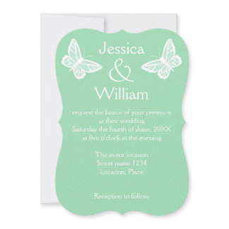 White And Mint Green Butterflies Wedding Invitation