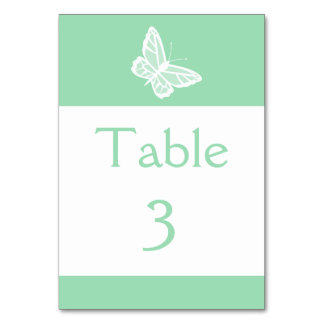 White And Mint Green Butterfly Wedding Table Number
