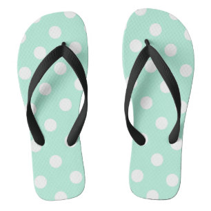 white and mint green polka dot flipflops