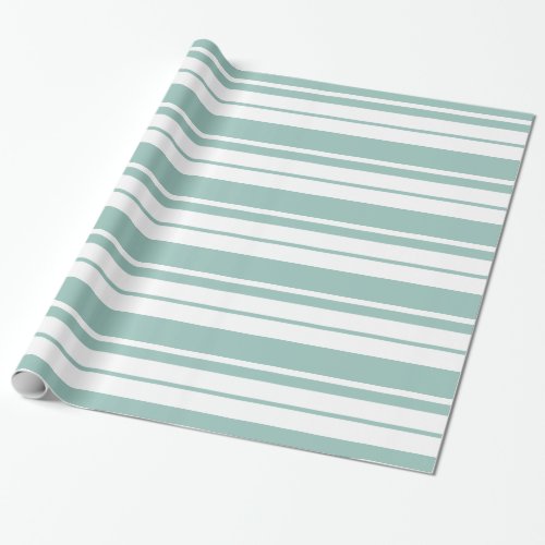White And Mint_Green Stripes Pattern Wrapping Paper