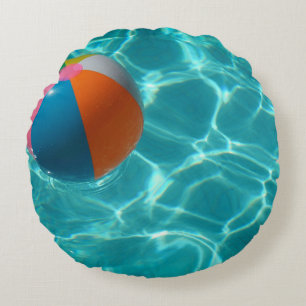White and multicolored beach ball round pillow