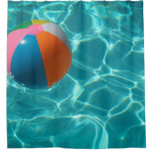 White and multicolored beach ball shower curtain
