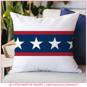 White and Navy Americana Stars Indoor/Outdoor Throw Pillow