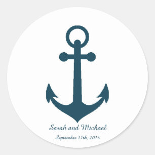 White and Navy Blue Anchor Custom Envelope Sticker