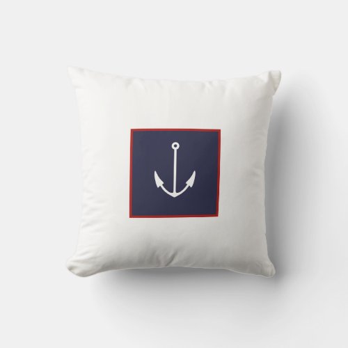 White and Navy Blue Anchor Throw Pillow