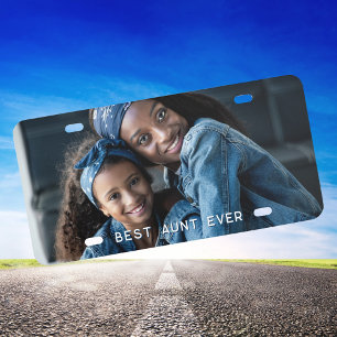 White and Navy Blue Best Aunt Ever Photo License Plate